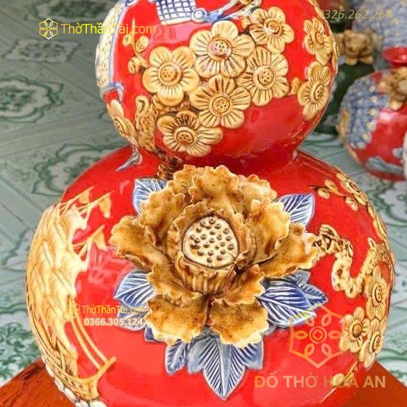 Hồ Lô Hút Lộc Chữ Lộc Thuận Buồm Xuôi Gió Đỏ Đắp Nổi