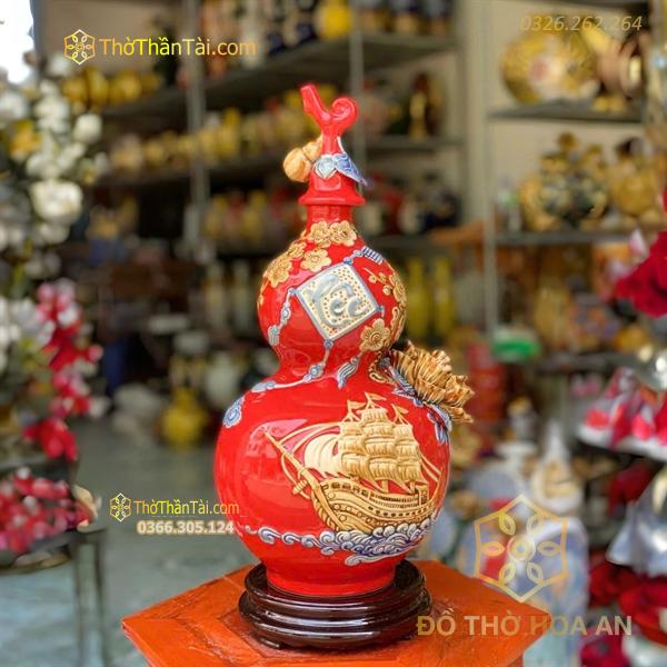Hồ Lô Hút Lộc Chữ Lộc Thuận Buồm Xuôi Gió Đỏ Đắp Nổi