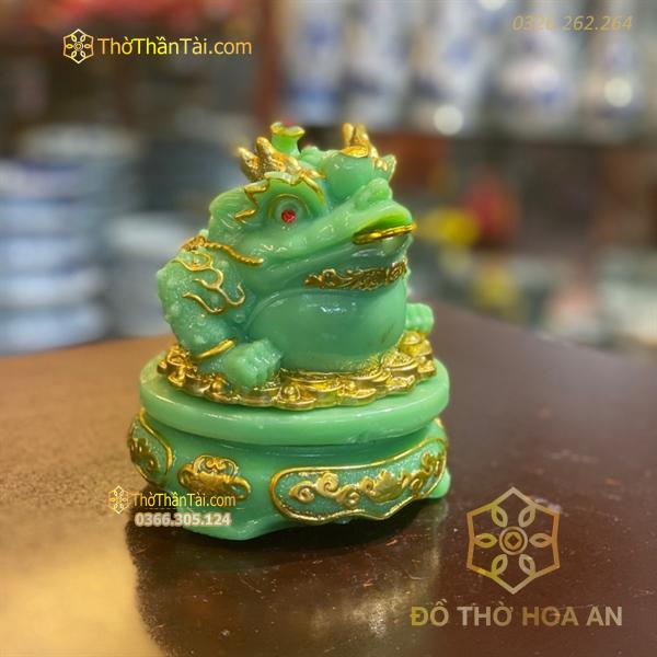 Cóc Thiềm Thừ Phong Thủy Đế Xoay Bột Đá Xanh Lục