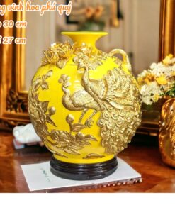 Bình Hút Lộc Công Đào Phú Quý Men Màu Dát Vàng