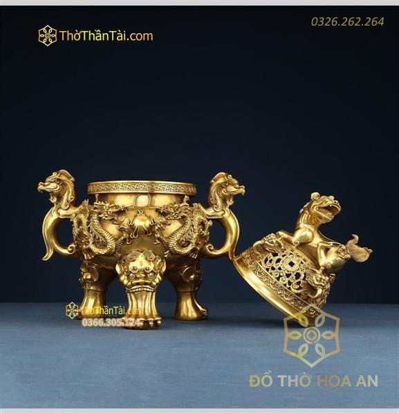 Đốt Trầm Đồng Vàng Song Long Chầu Nguyệt