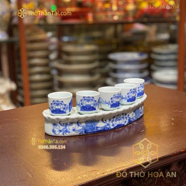 Kỷ/ Khay 5 Chén Nước Men Ngọc