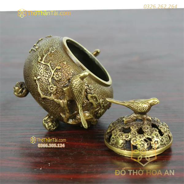 Đốt Trầm Đồng Vàng Hoa Mai Nắp Chim