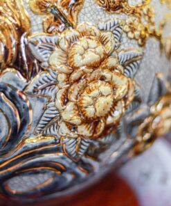 Bình Hút Lộc Mã Đáo Thành Công Men Rạn Đắp Nổi Vẽ Vàng 24K H20