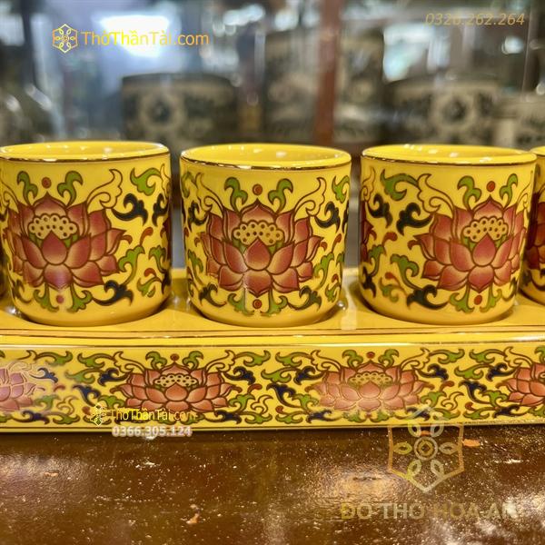 Khay Nước 5 Chén Gấm Vàng