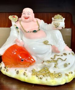 Tượng Phật Di Lặc Cá Bột Đá Trắng