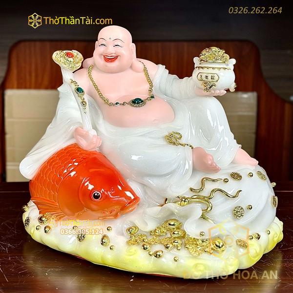 Tượng Phật Di Lặc Cá Bột Đá Trắng