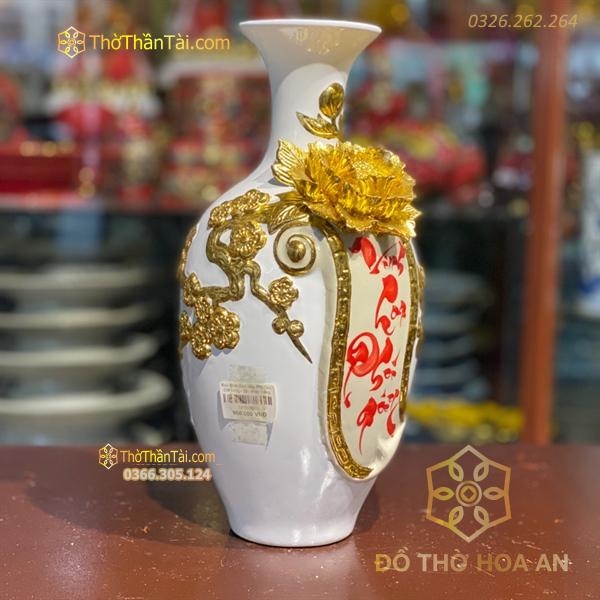 Bảo Bình Vinh Hoa Phú Quý Màu Trắng Dát Vàng