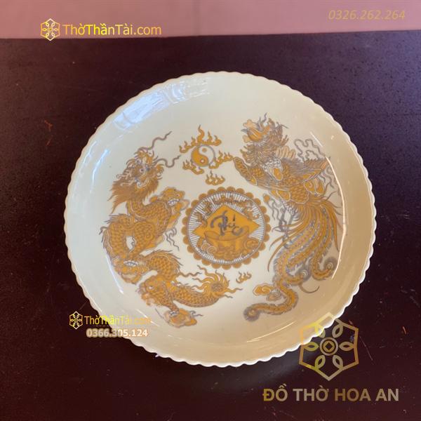 Mâm Bồng Thờ Rồng Phượng Men Vàng Ngà