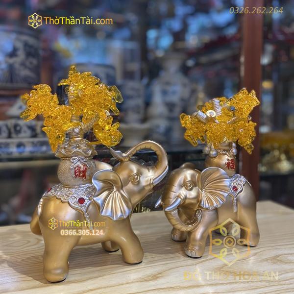 Tượng Voi Phong Thủy Màu Vàng Kim Tiền