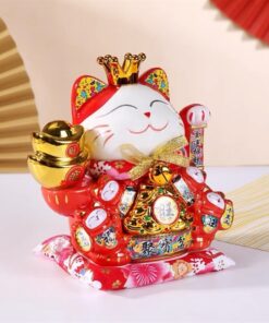Mèo Thần Tài Đế Vương Đỏ Can Khách Lai Phương Cao 21cm