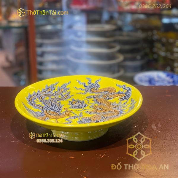 Mâm Bồng Thờ Men Vàng Hoàng Kim Đắp Nổi