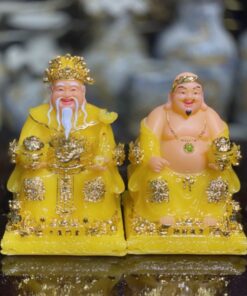 Tượng Thần Tài Thổ Địa Bột Đá Phú Quý Rồng Vàng Thạch Anh