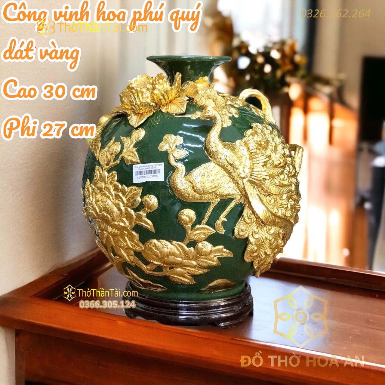 Bình Hút Lộc Công Đào Phú Quý Men Màu Dát Vàng