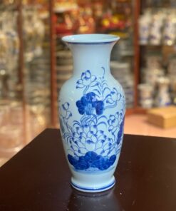 Lọ Hoa Dáng Lục Bình Hoa Sen Men Ngọc