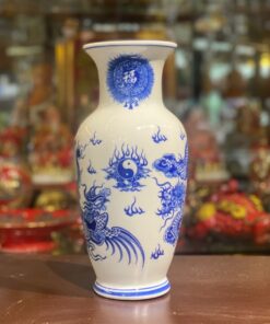 Lọ Hoa Dáng Lục Bình Rồng Men Trắng