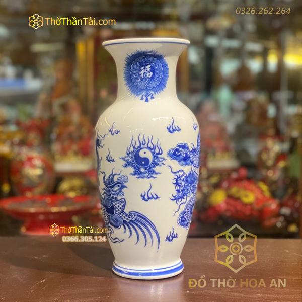 Lọ Hoa Dáng Lục Bình Rồng Men Trắng