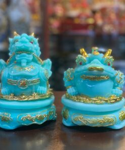 Cặp Cóc Thiềm Thừ & Tỳ Hưu Phong Thủy Đế Xoay Bột Đá Xanh Lam