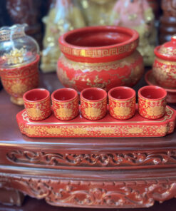 Khay Nước 5 Chén Sứ Gấm Đỏ