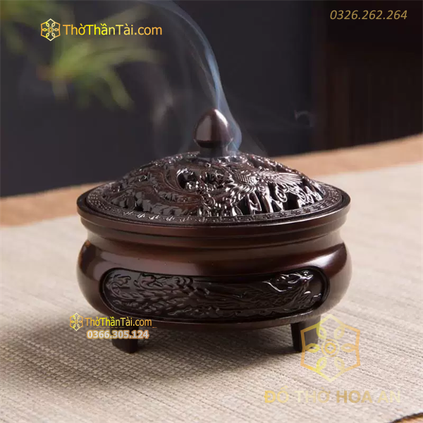 Đốt Trầm Đồng Nắp Rồng Phượng