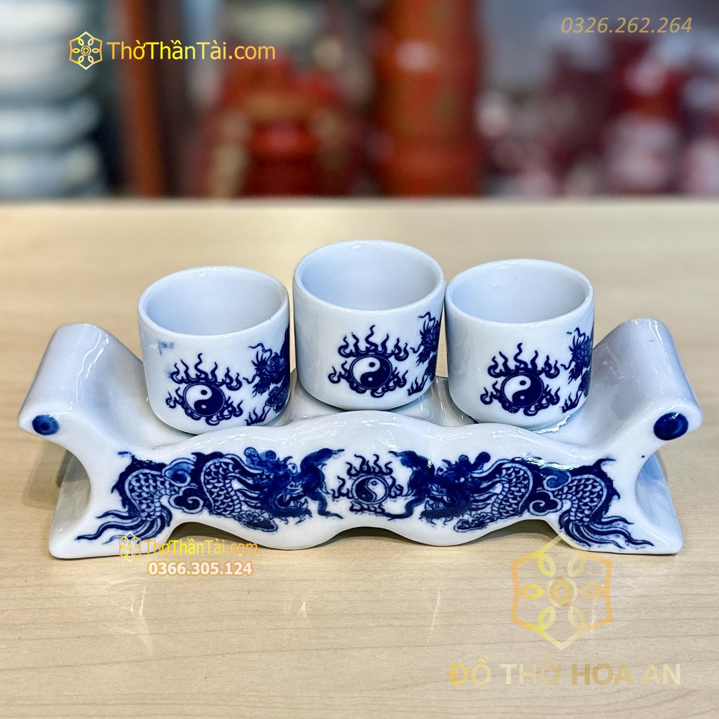 Kỷ Ngai 3 Chén Men Lam