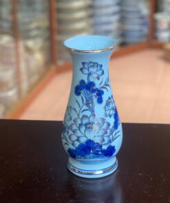 Lọ Hoa Dáng Huệ Sen Men Lam Vẽ Vàng 24K