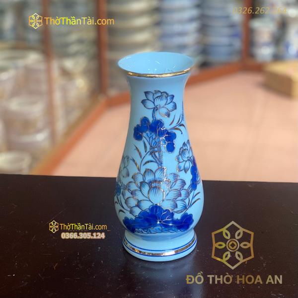 Lọ Hoa Dáng Huệ Sen Men Lam Vẽ Vàng 24K