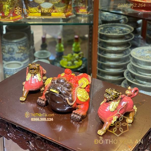 Cặp Cóc Thiềm Thừ & Tỳ Hưu Phong Thủy Sứ Tử Sa Đỏ