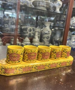 Khay Nước 5 Chén Gấm Vàng