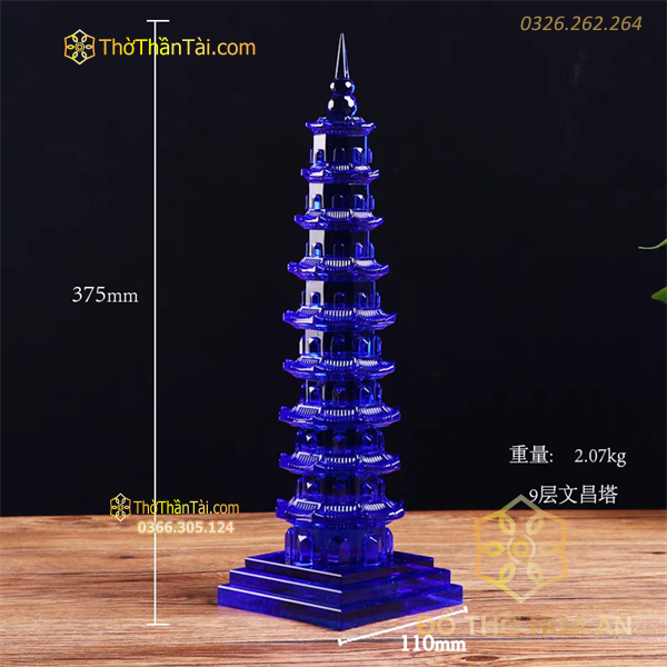 Tháp Văn Xương Pha Lê Xanh Dương