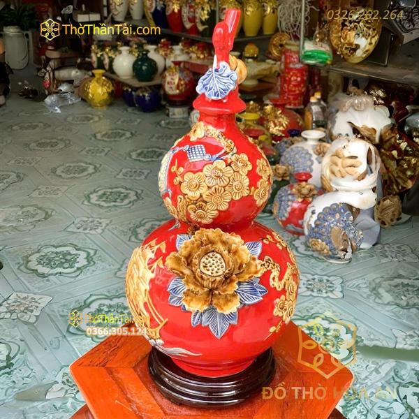 Hồ Lô Hút Lộc Chữ Lộc Thuận Buồm Xuôi Gió Đỏ Đắp Nổi