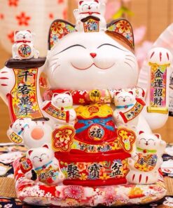 Tượng mèo thần tài Thất Phúc Miêu cao 25cm