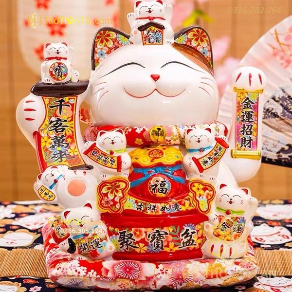 Tượng mèo thần tài Thất Phúc Miêu cao 25cm