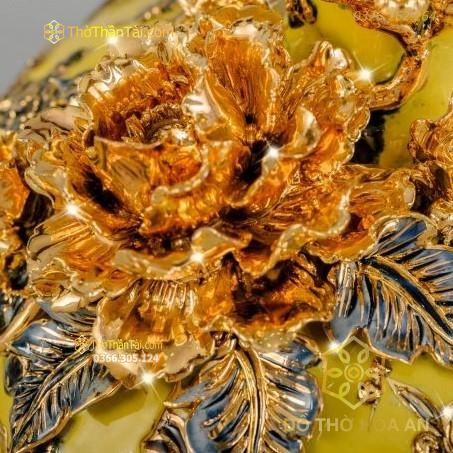 Bình Hút Lộc Mã Đáo Thành Công Men Vàng Đắp Nổi Vẽ Vàng 24K H28