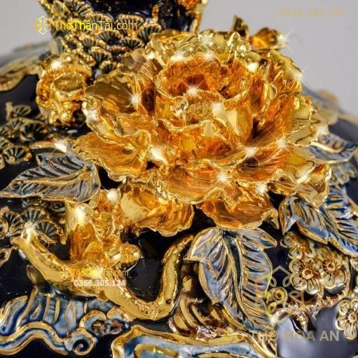 Bình Hút Lộc Thuận Buồm Xuôi Gió Men Đen Đắp Nổi Vẽ Vàng 24K H28