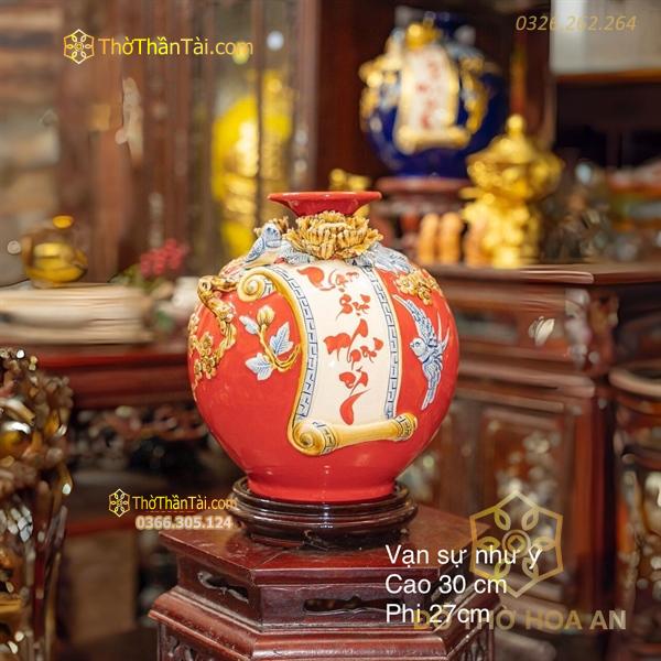 Bình Hút Lộc Cuốn Thư Vạn Sự Như Ý Men Đắp Nổi