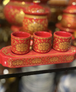 Khay Nước 3 Chén Sứ Gấm Đỏ