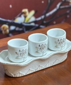 Khay 3 Chén Hoa Sen Bạch Ngọc