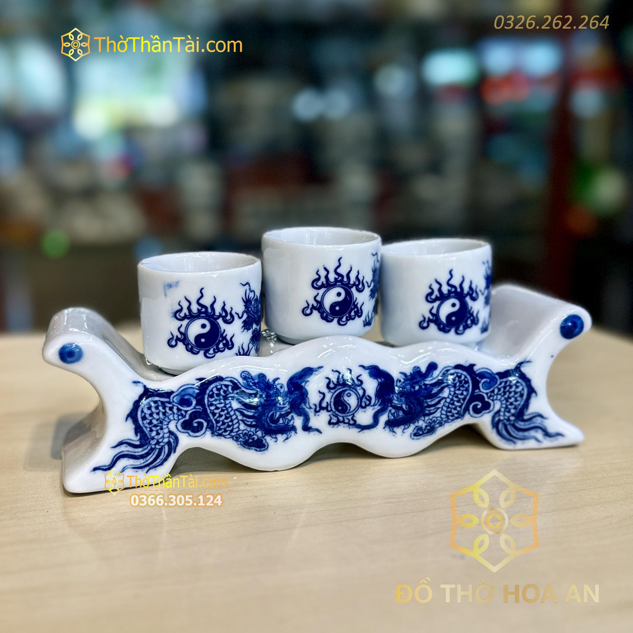 Kỷ Ngai 3 Chén Men Lam