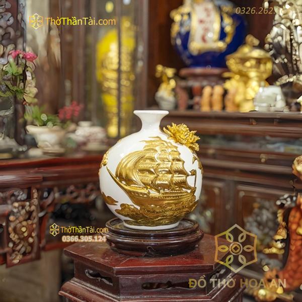 Bình Hút Lộc Thuận Buồm Xuôi Gió Men Dát Vàng