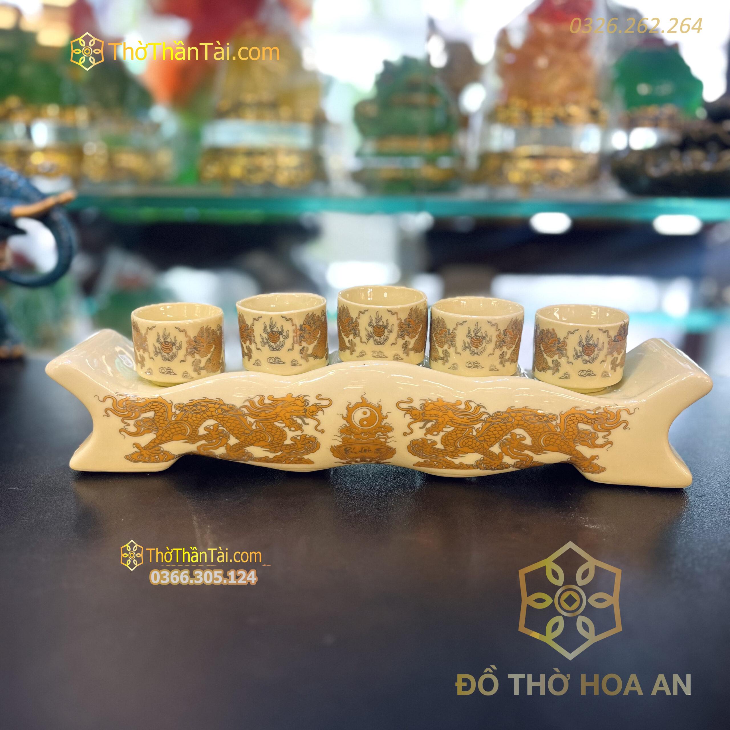 Kỷ Ngai 5 Chén Men Vàng Ngà