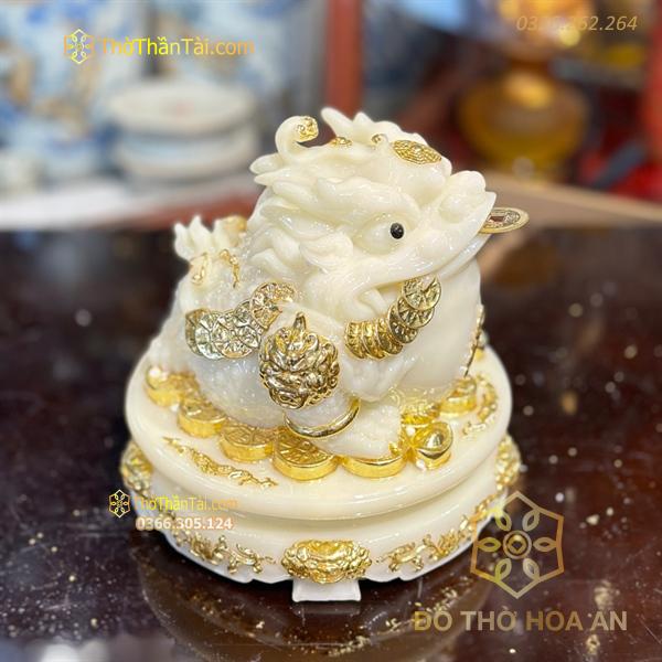 Cóc Thiềm Thừ Phong Thủy Đế Xoay Bột Đá Trắng Cao Cấp