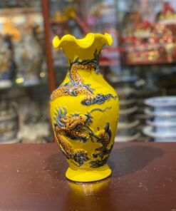 Lọ Hoa Lượn Rồng Đắp Nổi Men Vàng Hoàng Kim