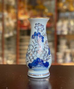 Lọ Hoa Dáng Huệ Sen Men Lam Vẽ Vàng 24K
