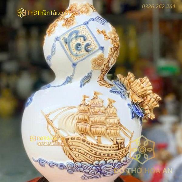 Hồ Lô Hút Lộc Chữ Lộc Thuận Buồm Xuôi Gió Trắng Đắp Nổi