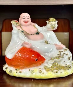 Tượng Phật Di Lặc Cá Bột Đá Trắng