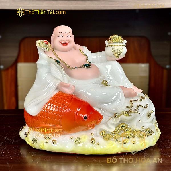Tượng Phật Di Lặc Cá Bột Đá Trắng