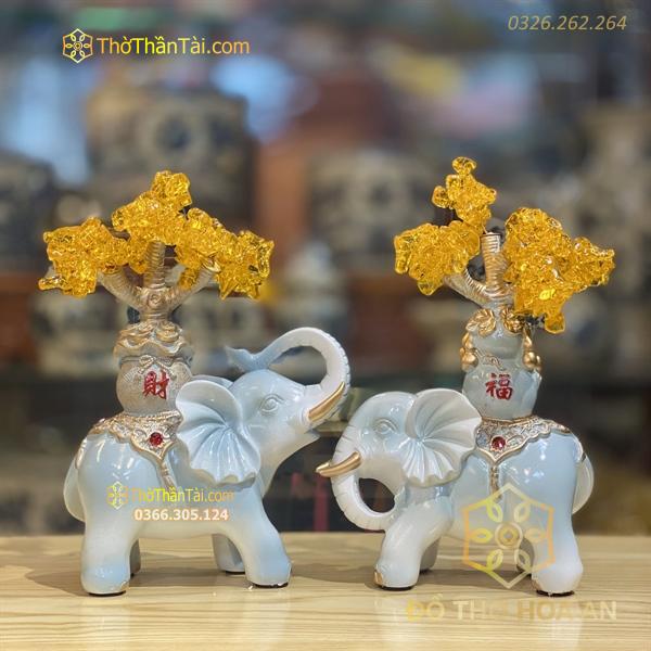 Tượng Voi Phong Thủy Màu Xanh Ngọc Kim Tiền