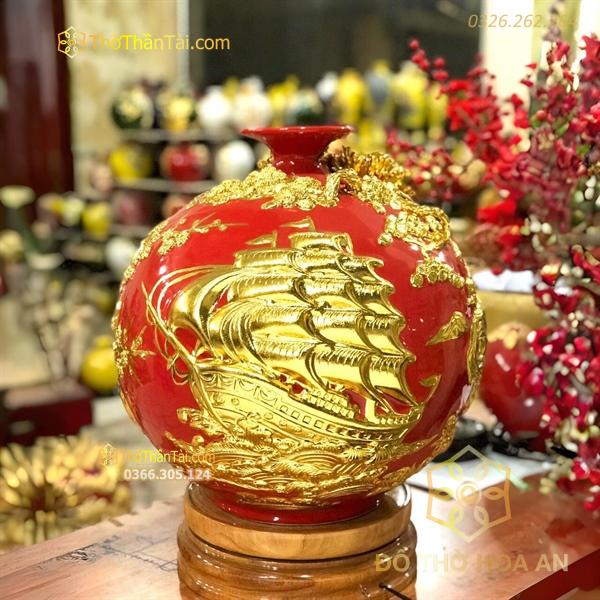 Bình Hút Lộc Thuận Buồm Xuôi Gió Men Dát Vàng