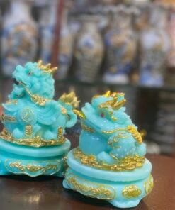 Cặp Cóc Thiềm Thừ & Tỳ Hưu Phong Thủy Đế Xoay Bột Đá Xanh Lam